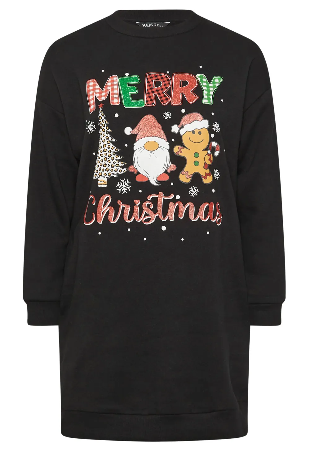 YOURS Curve Black 'Merry Christmas' Teddy Bear Sweatshirt Dress
