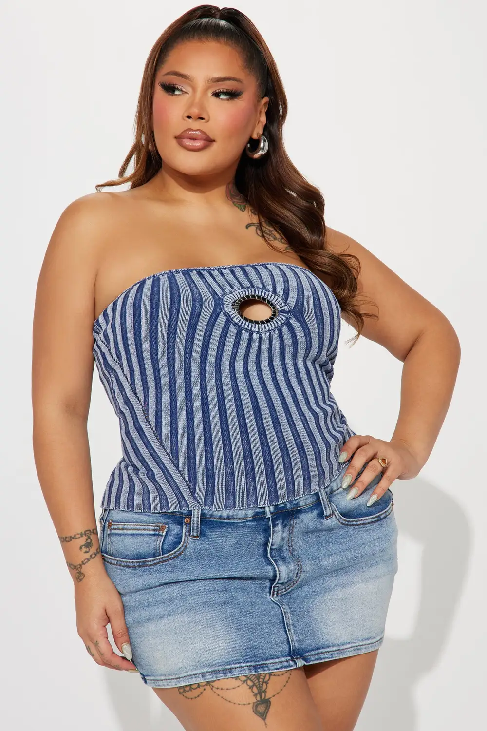 Flipped Switch Washed Sweater Top - Blue