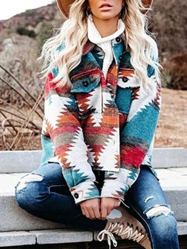 Retro Ethnic Geometric Print Jacket