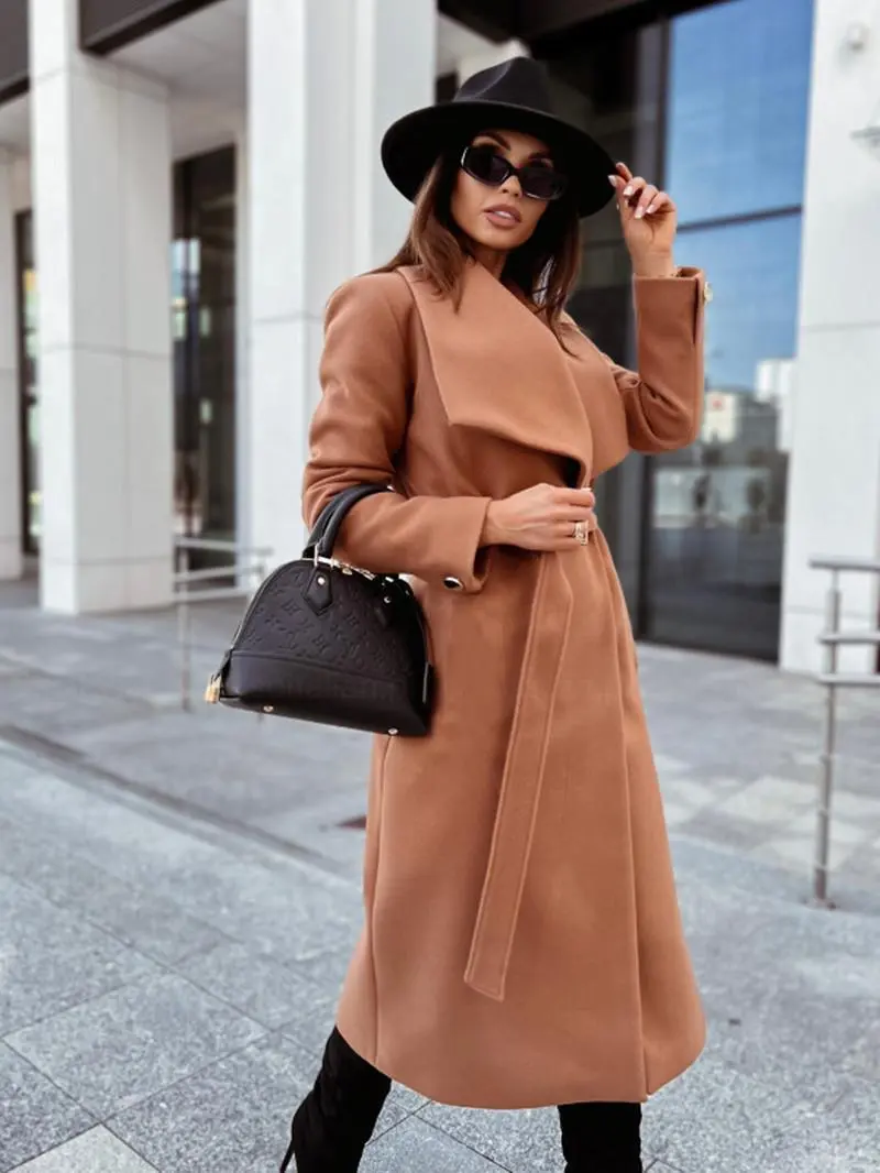 Belted long sleeve big collar Coat