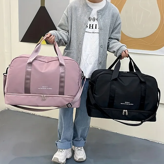 Women's Handbag Tote Gym Bag Fluffy Bag Oxford Cloth Outdoor Daily Zipper Large Capacity Solid Color Black Pink Dark Pink