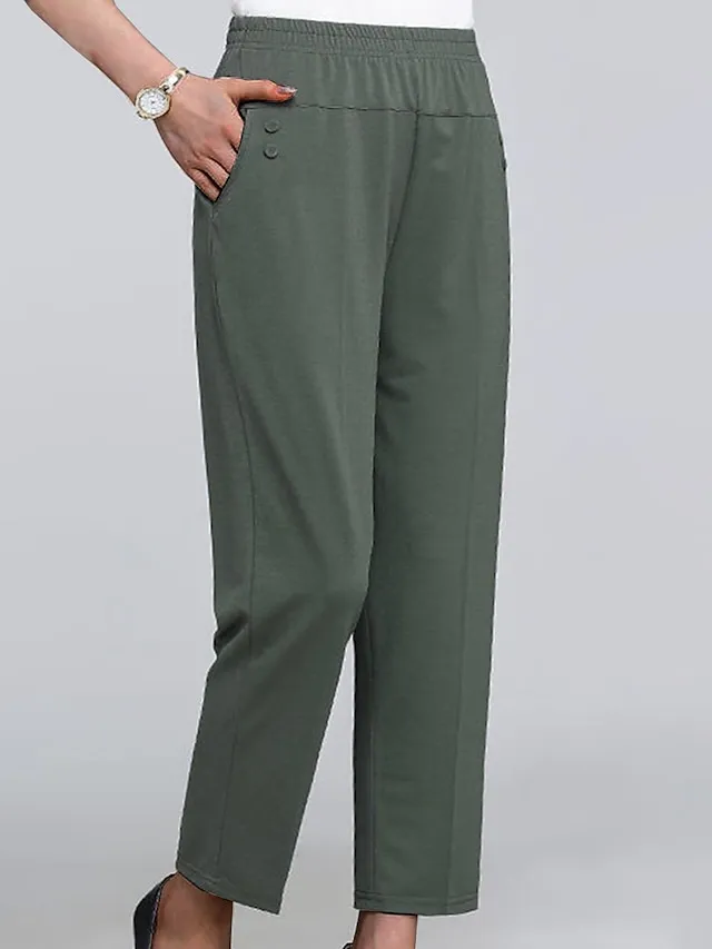 Women‘s Dress Work Pants Wine Almond Black High Waist Solid Color Buttons Fashion Streetwear Daily Wear Pocket Ankle-Length Comfort Plain M L XL 2XL 3XL