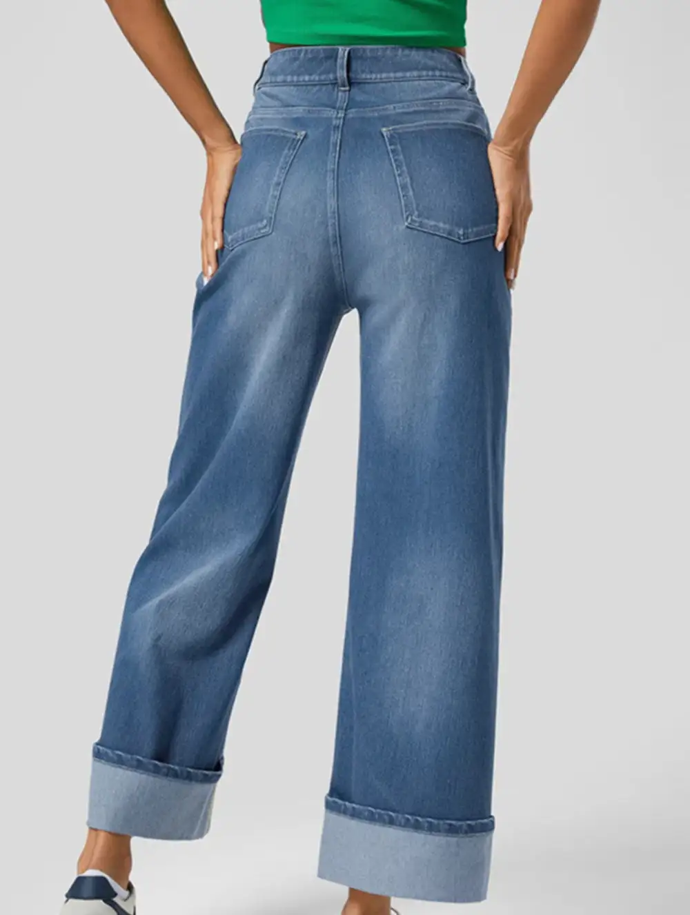 Casual Rolled-Up Wide-Leg Jeans