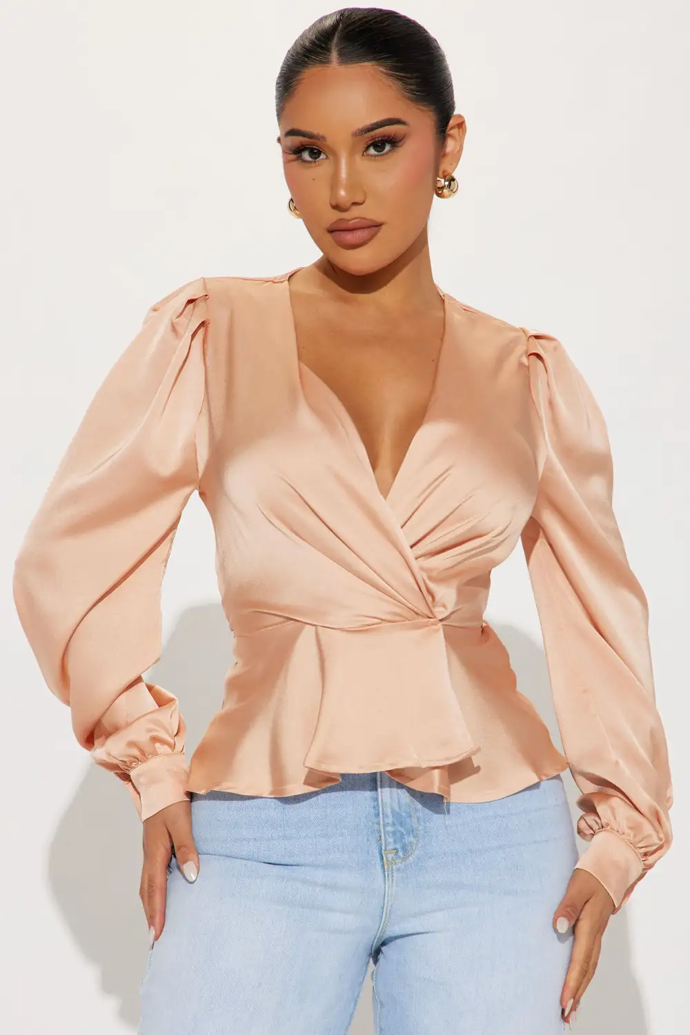 Linda Satin Blouse Top - Champagne