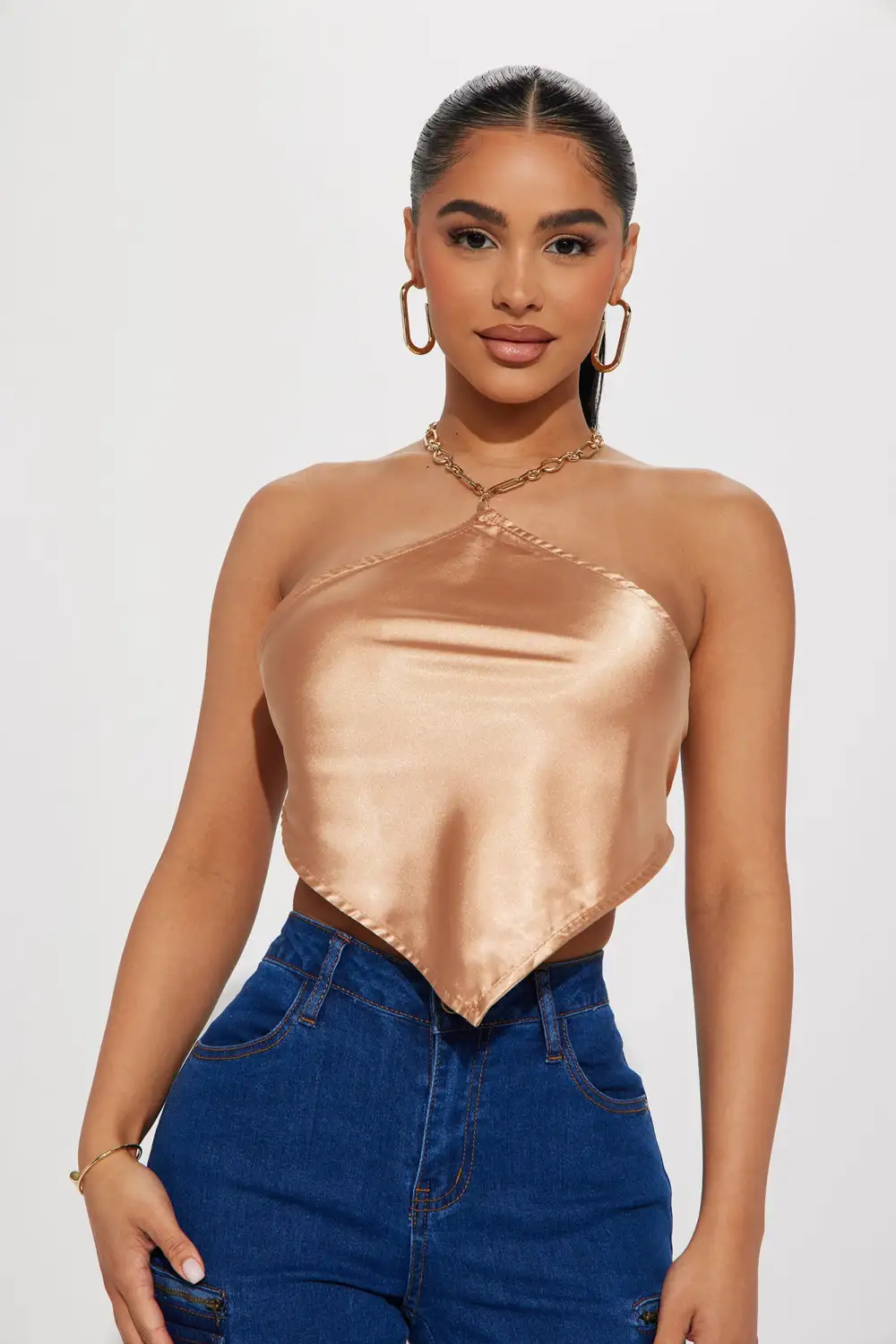 Always Seeking For You Satin Top - Champagne