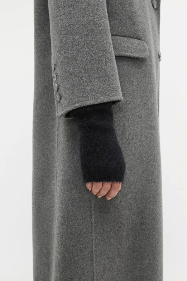 Dark Blue Fluffy Knit Arm Warmers