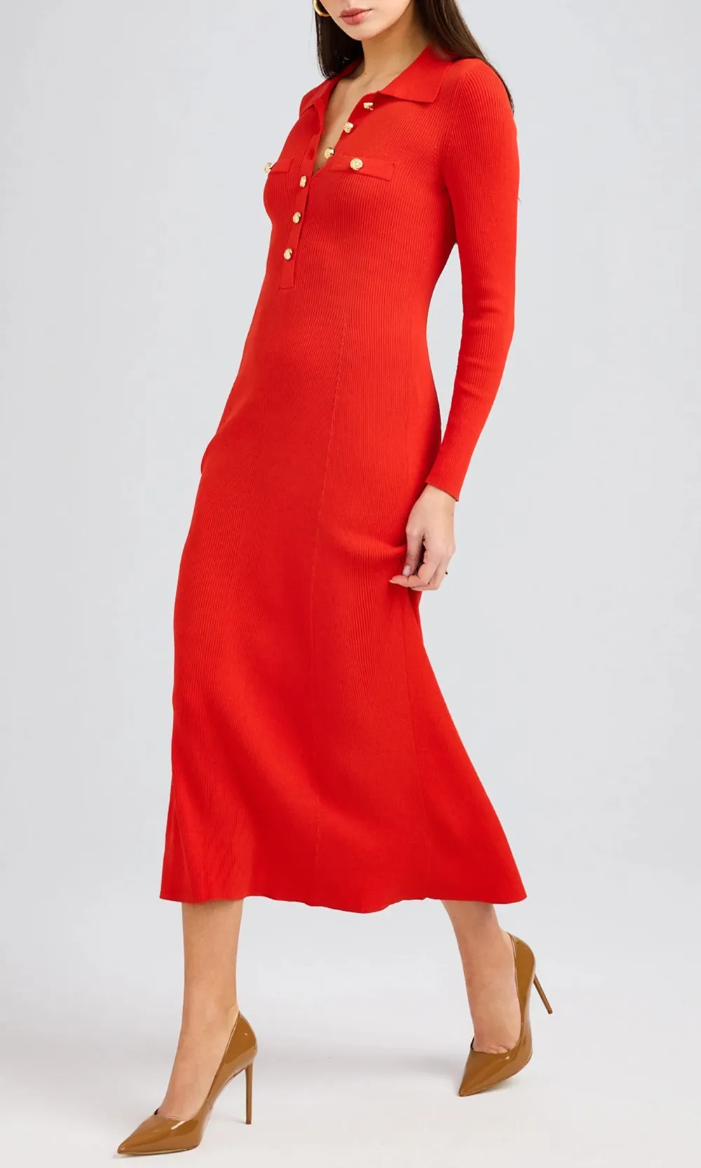 Red Lapel Long Dress