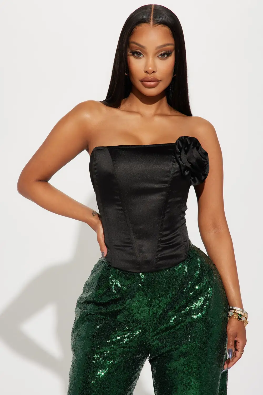 Home Grown Satin Corset Top - Black