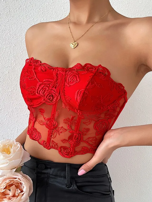 Corset Women's Corset Tops Prom Party & Evening Club Black White Red Sexy Underbust Corset Buckle Tummy Control Lace Summer Spring