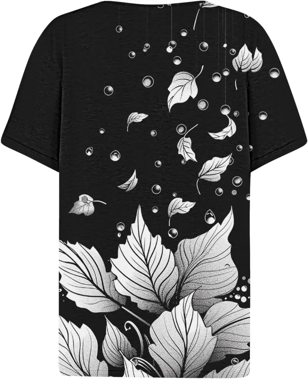 Shirts for Women Casual Printed Summer Tops Short-Sleeved Button V-Neck Tops Blouse Fashion Boho T-Shirts