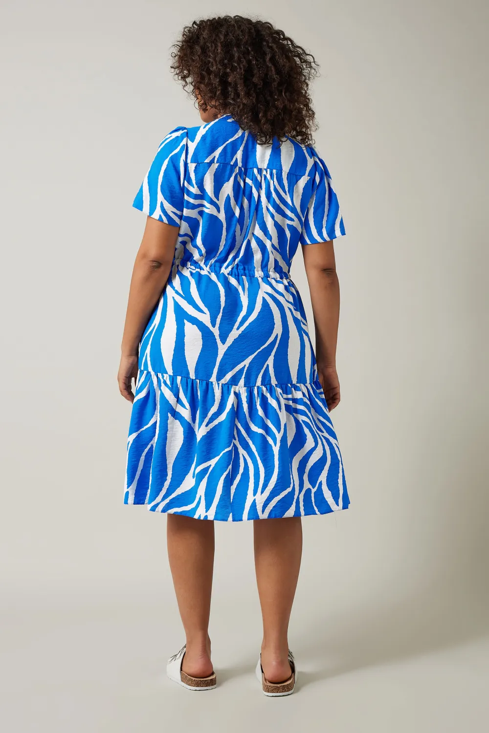 EVANS Curve Blue Abstract Print Midi Shirt Dress
