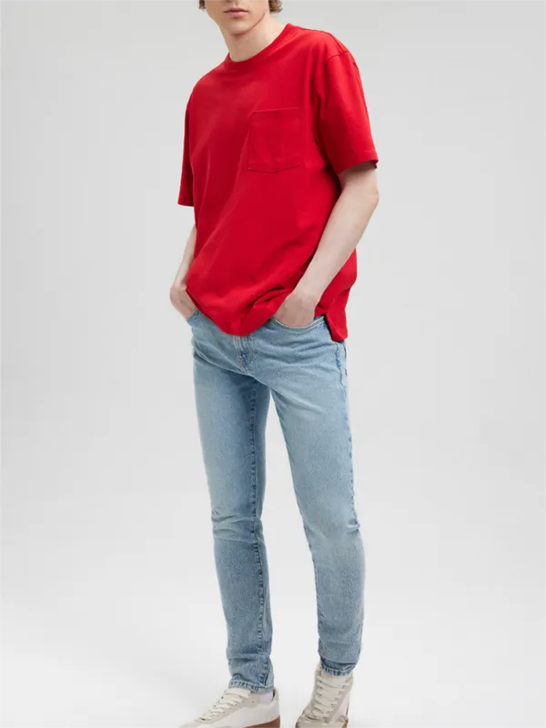 Red Short - Sleeve Striped Pocket Tee