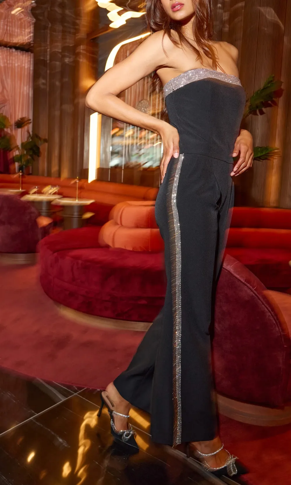 Rhinestone Decor Tube Jumpsuit