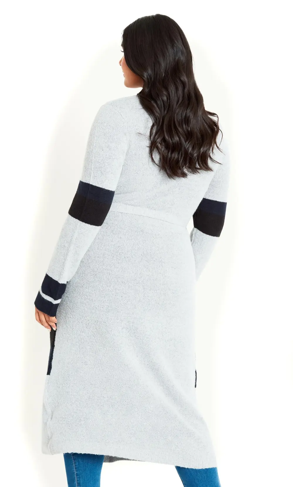 Evans Grey & Navy Blue Colour Block Maxi Cardigan
