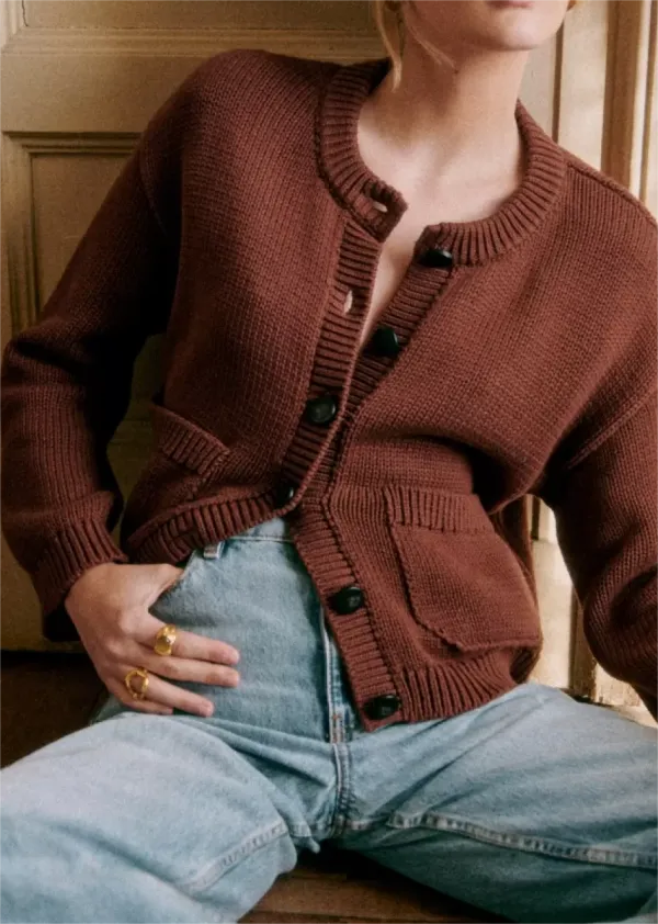 Brown Open Front Cardigan Sweater