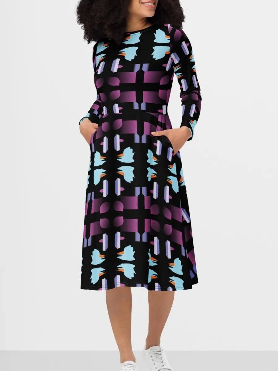 Abstract Print Midi Dress