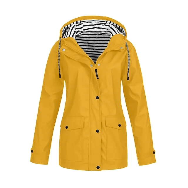 Women's Raincoat Waterproof Jacket Winter Windproof Trench Coat Fall Outdoor Hiking Jacket Winter Coat Zip up Hooded Jacket with Pocket Warm Outerwear Long Sleeve Pink Yellow White Gray