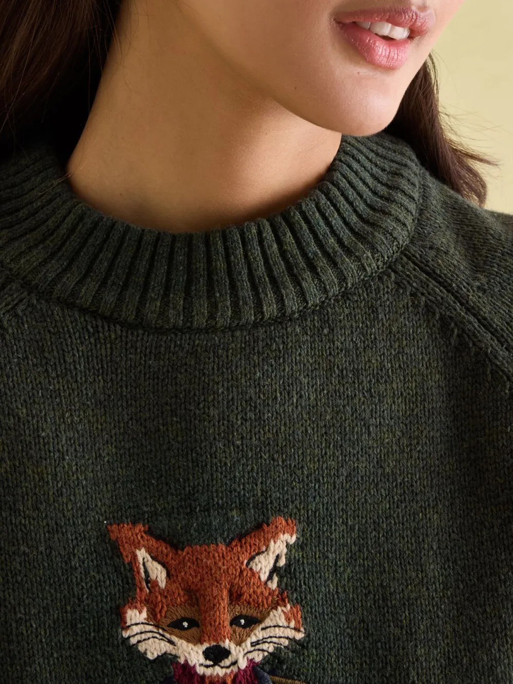 Dark Green Intarsia Fox Knit Jumper