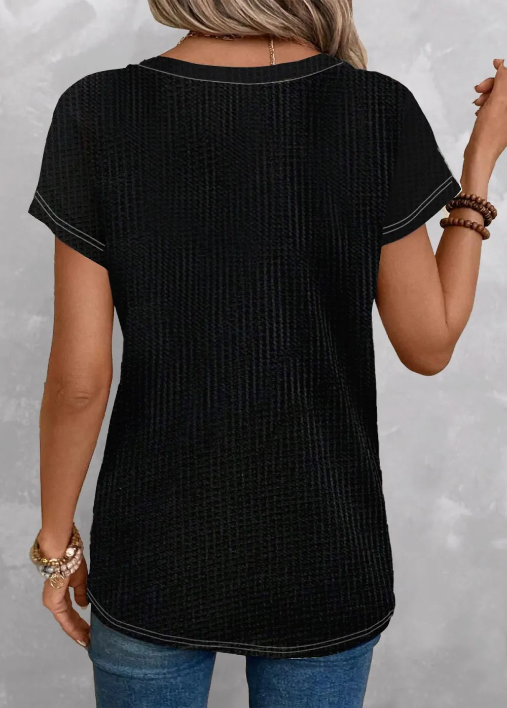 Black Patchwork Geometric Print Short Sleeve T Shirt