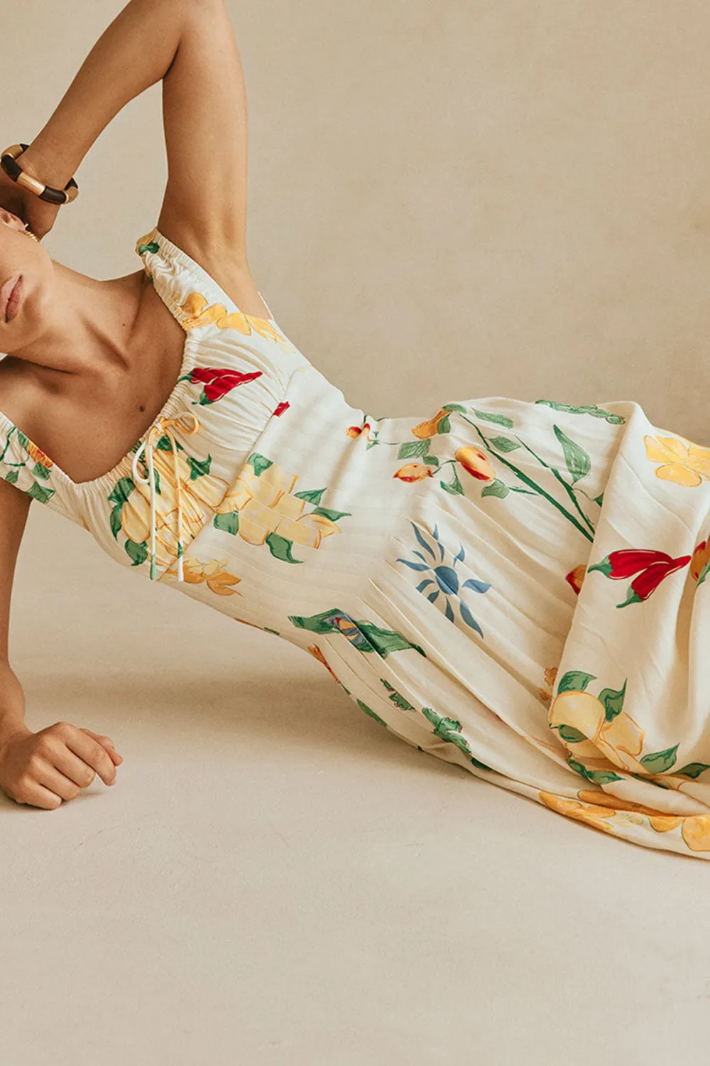 Square Neck Floral Print Maxi Dress