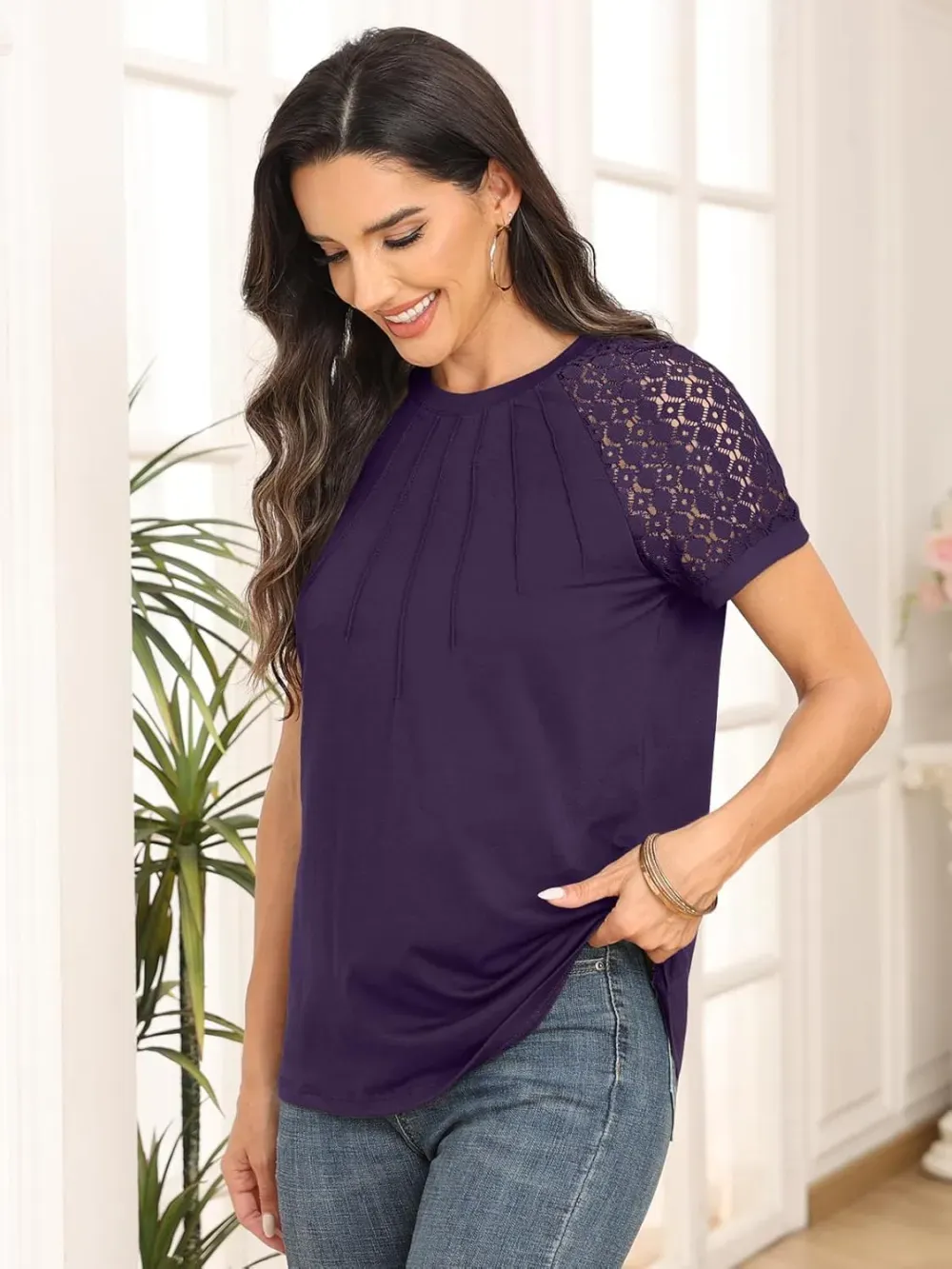 AUTOMET Womens Tshirts Trendy Fashion Tops Lace Short Sleeve Business Tee Shirts Casual Knitted Blouses Summer Outfits 2024