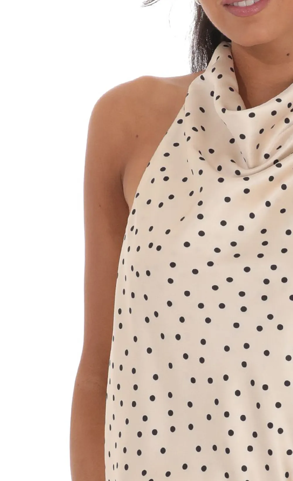 Mock Neck Polka Dot Top in Beige