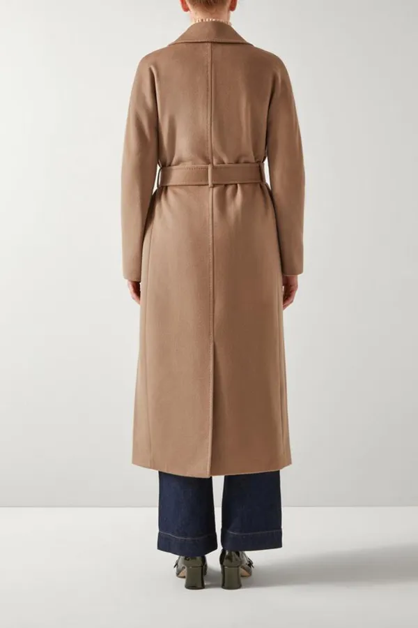 Camel Colored Belted Long Wool Coat