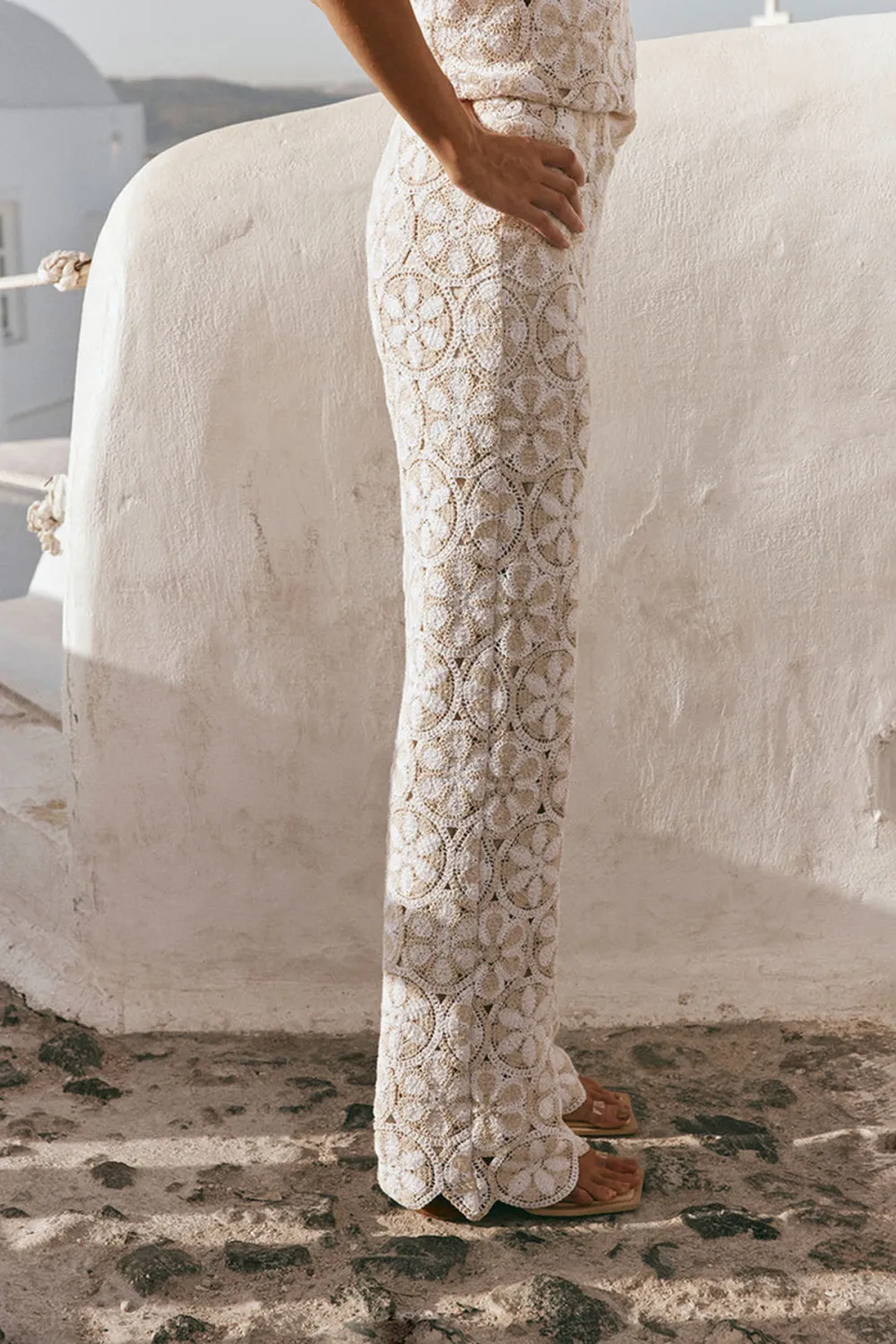 Floral Embroidery Wide Leg Trousers