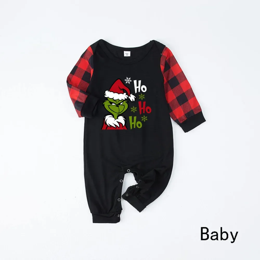 Santa 'Ho Ho Ho' Print Cartoon Family Matching Raglan Long Sleeve Pajamas Sets