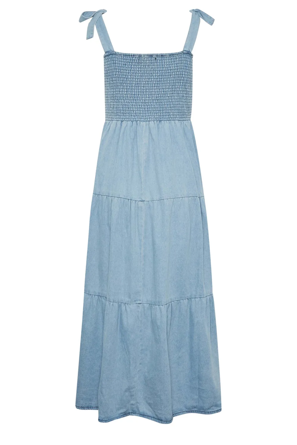 LTS Tall Blue Denim Shirred Tiered Midi Dress