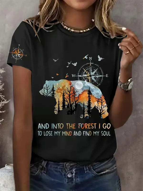 Women'S T-Shirt Women'S Retro And Into The Forest I Go To Lose My Mind And Find My Soul Print T-Shirt