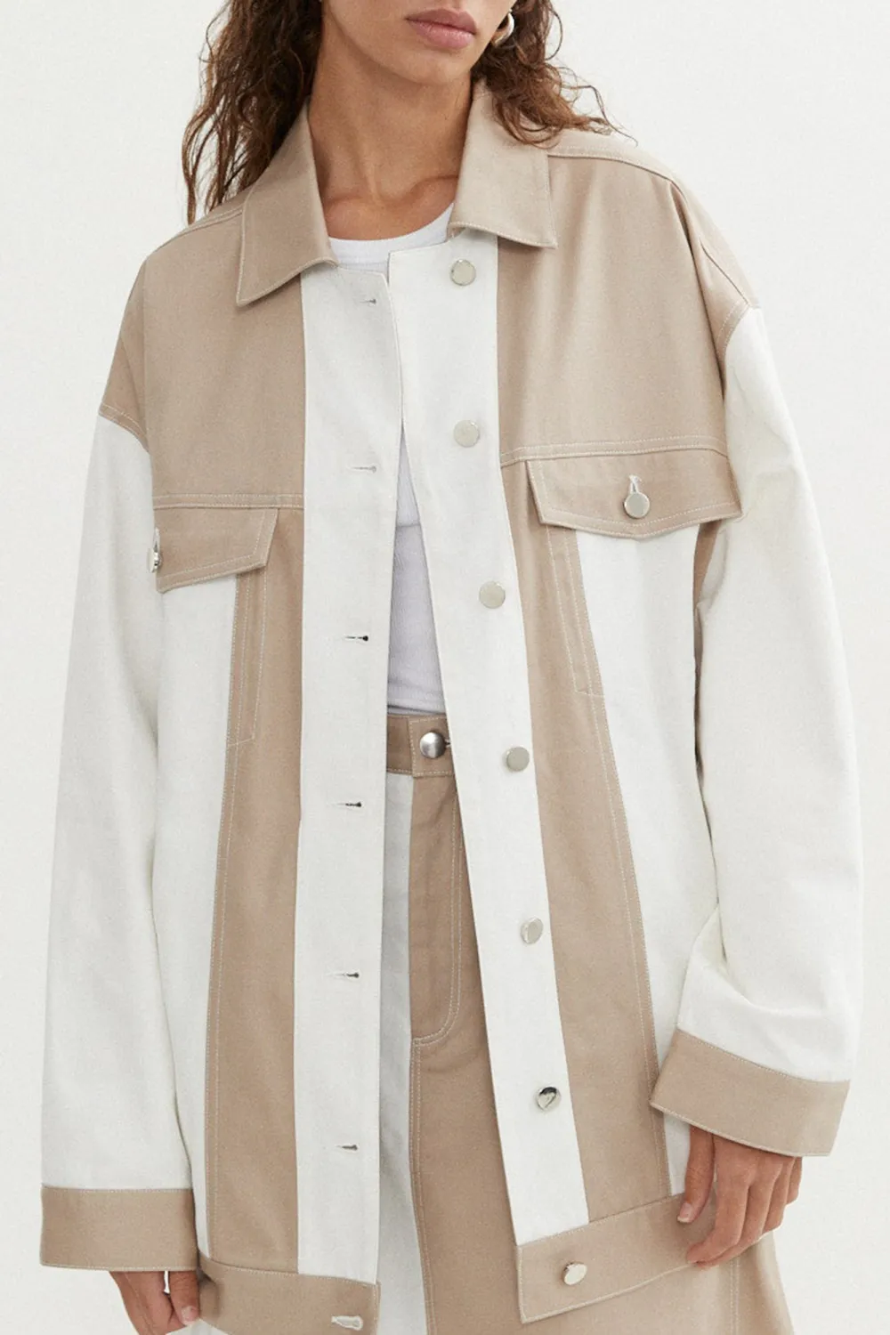 Classic Splicing Symmetry Contrasting Color Jacket