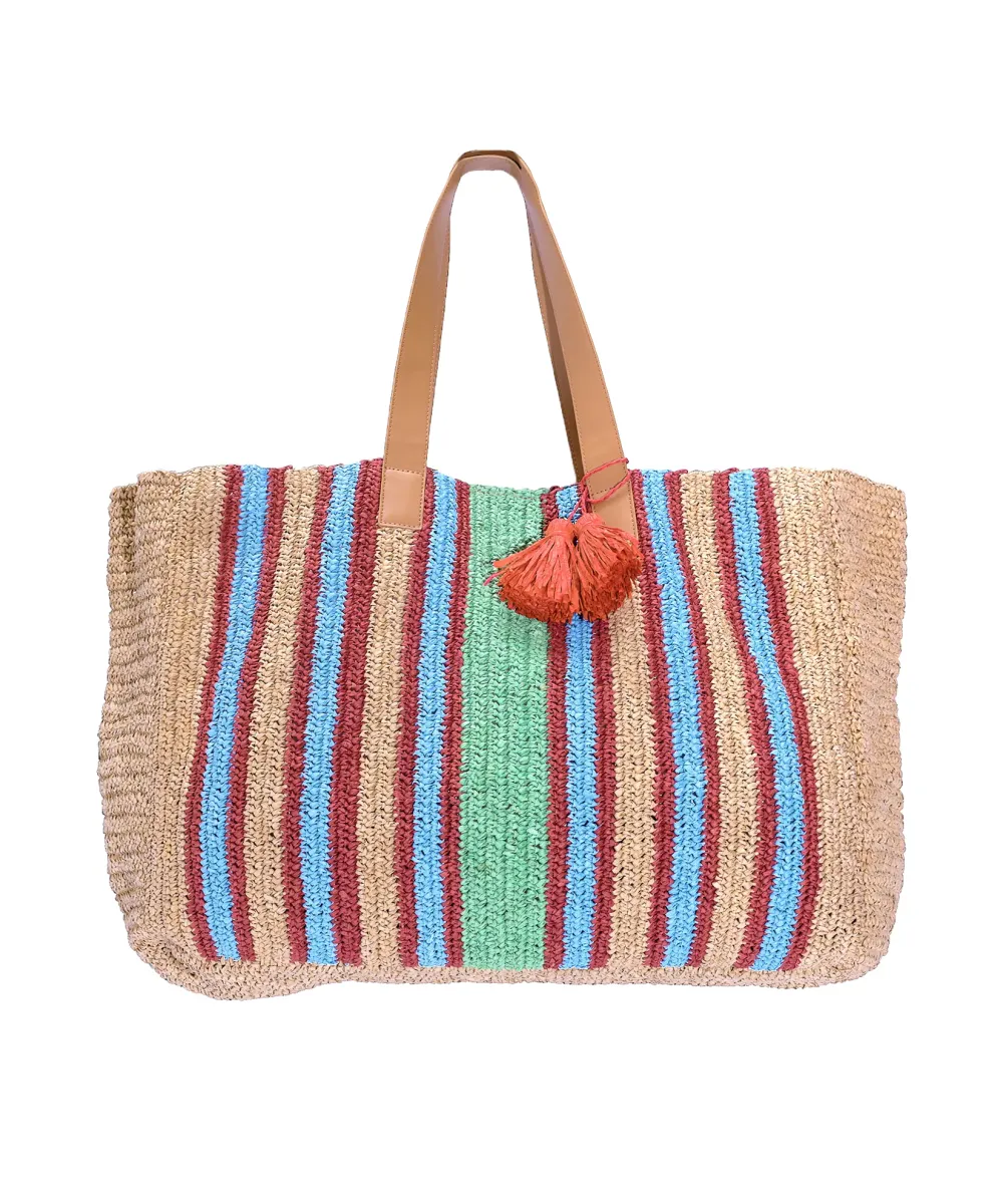 Vacation Essential Semolina Stripe Crochet Carry-all Tote