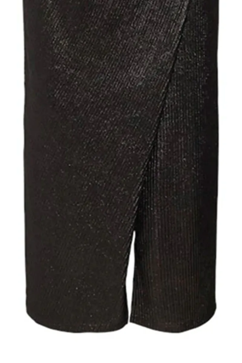 Crew Neck Maxi Dress with Metallic Fibres