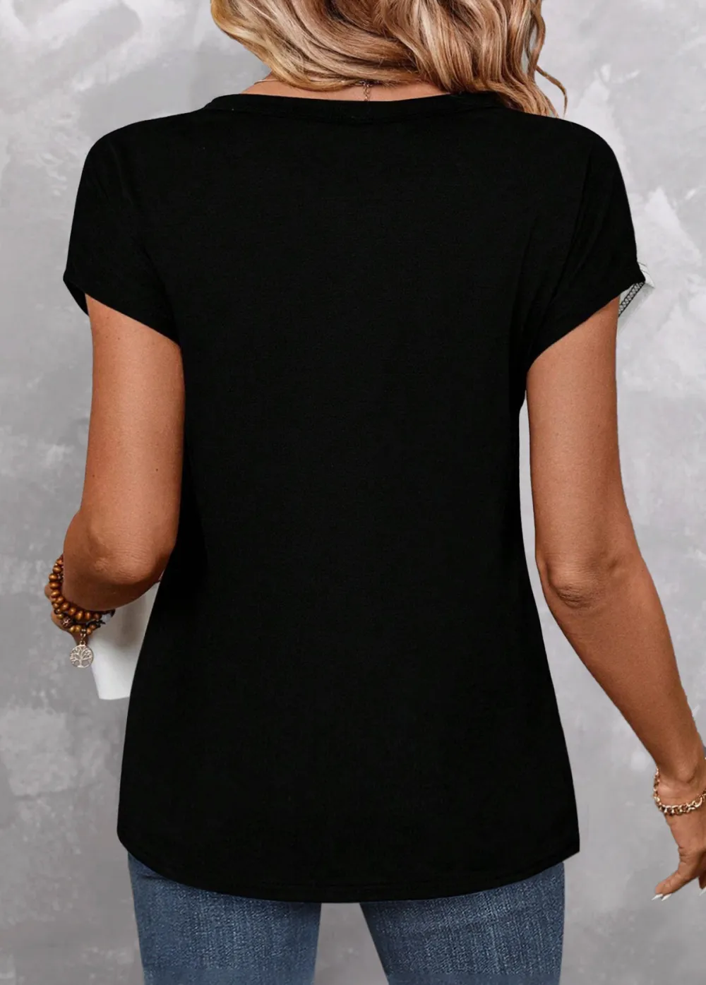 Light Pink Patchwork Short Sleeve V Neck T Shirt