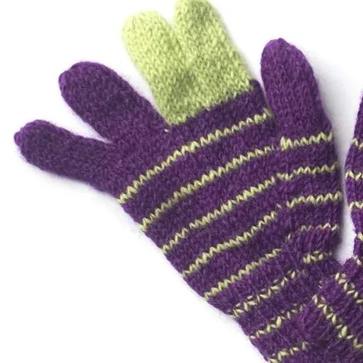 striped hand-knitted wool gloves