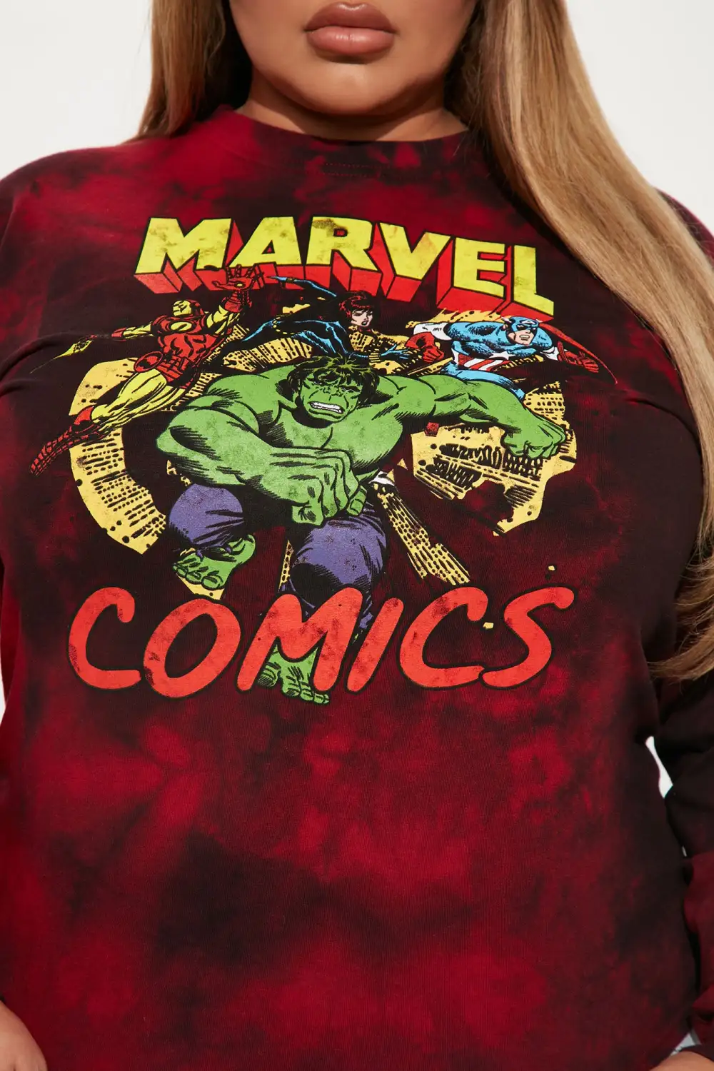 Marvel Comics Tie-Dye Long Sleeve Top - Red/combo