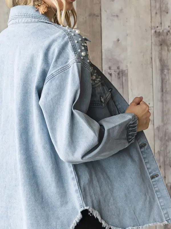 Ripped Tassel Pearl Denim Jacket