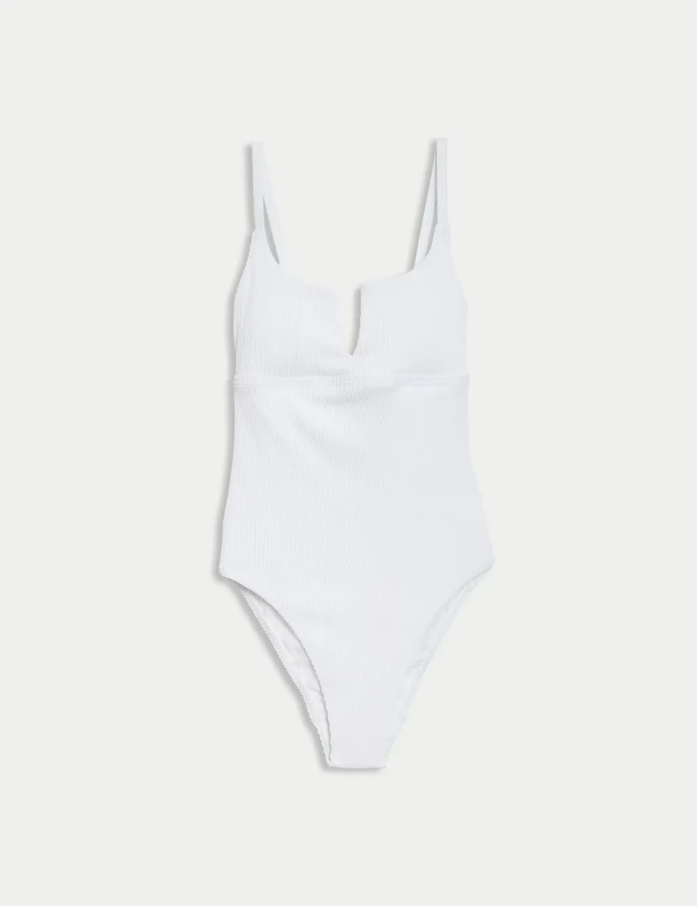 White Tummy Control Ribbed Padded V-Neck Swimsuit