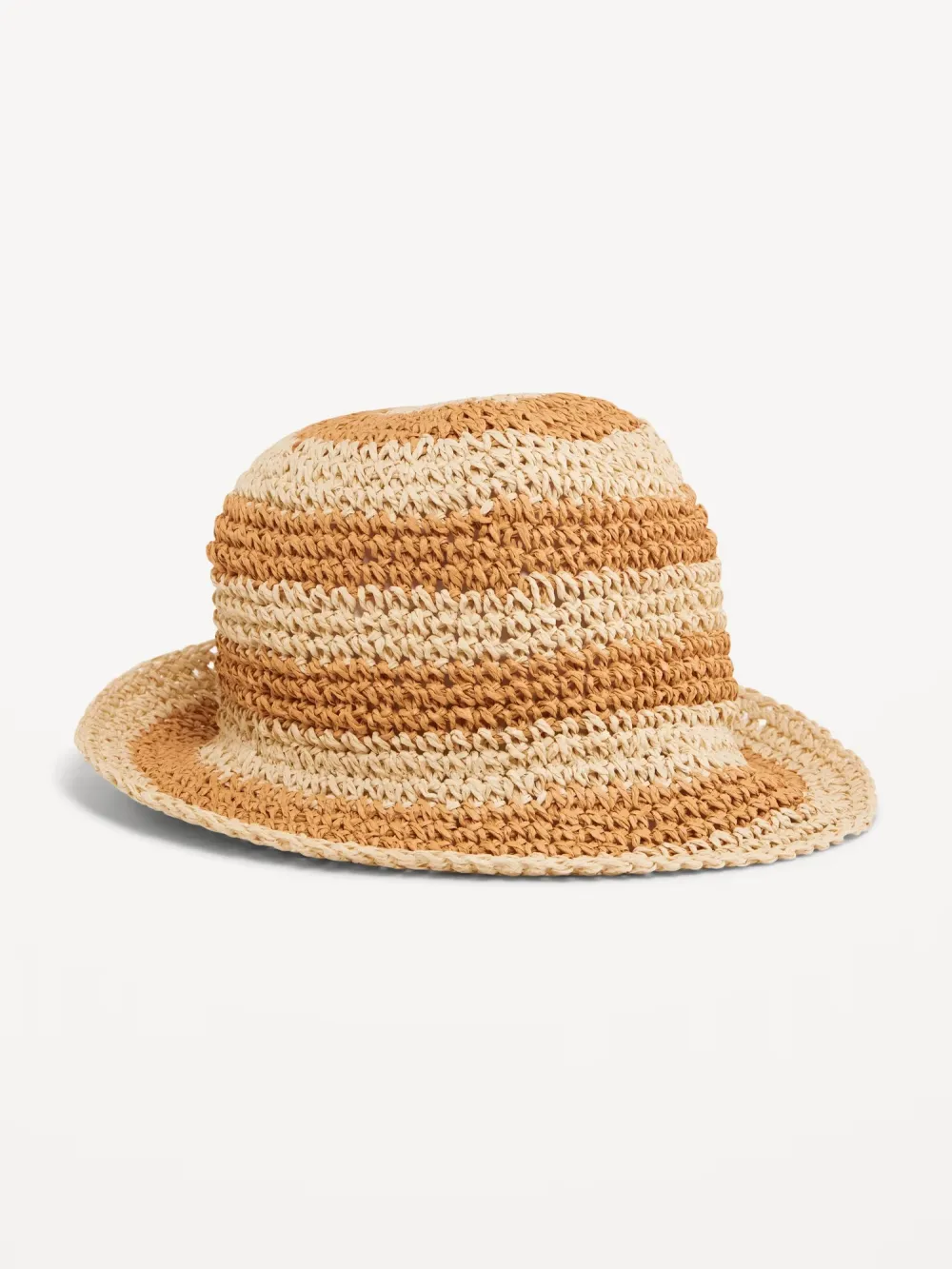 Crochet Bucket Straw Striped Hat