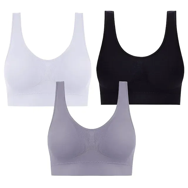 3 Packs Sports Bra for Women High Support with Removable Pad Wireless Yoga Fitness Gym Workout Bra Top Sport Activewear High Impact Breathable Comfortable Stretchy