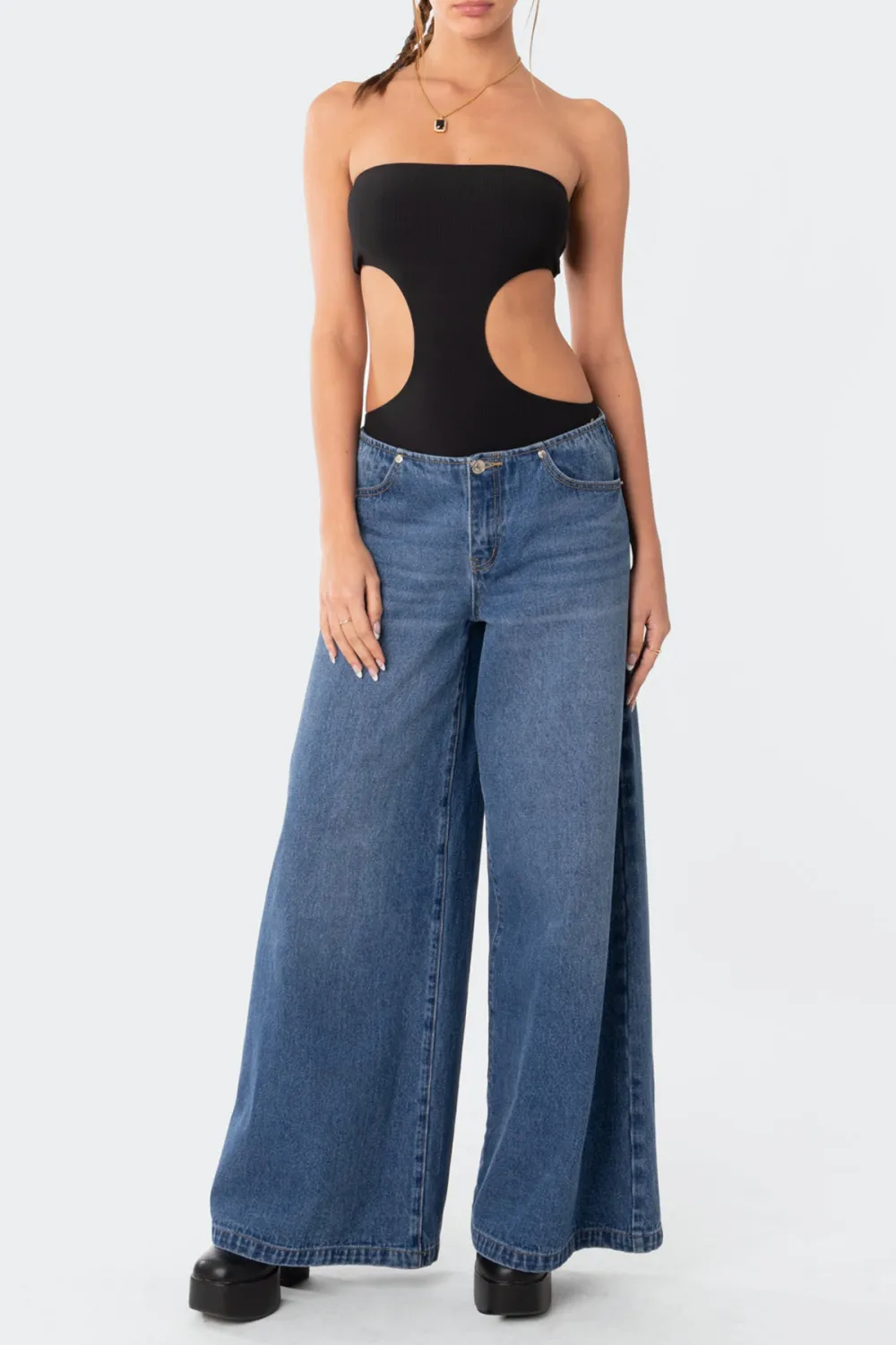 Tube Top Ribbed Cut Out Bodysuit