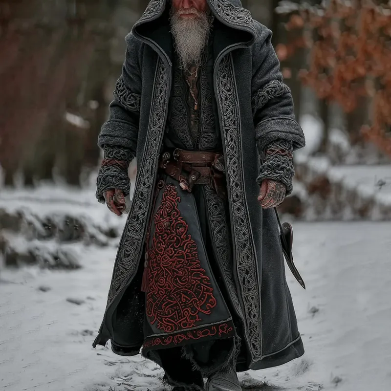 Men's Vintage Viking Tribal Celtic Knot Art Pocket Long Cardigan Sweater