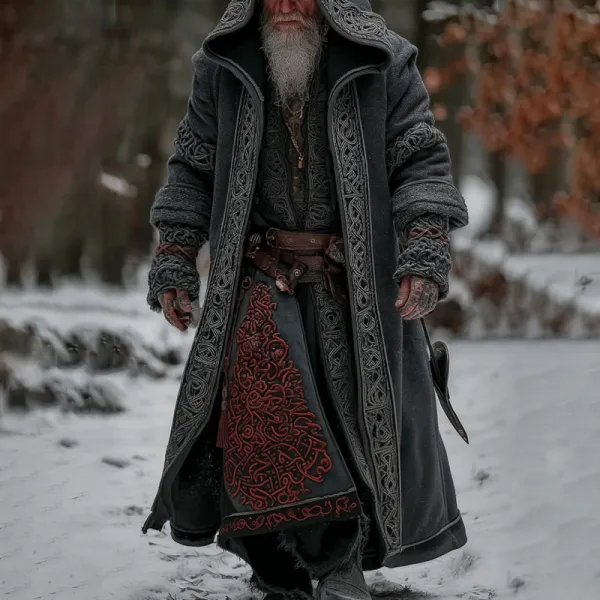 Men's Vintage Viking Tribal Celtic Knot Art Pocket Long Cardigan Sweater