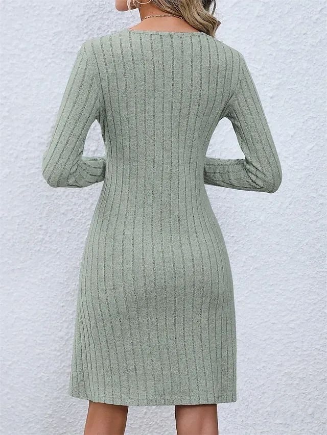 Women's Sweater Dress Jumper Dress Casual Dress Mini Dress Knitwear Fashion Modern Outdoor Daily Going out Weekend V Neck Long Sleeve Button Up Button 2023 Regular Fit Black Light Green Fuchsia S M L