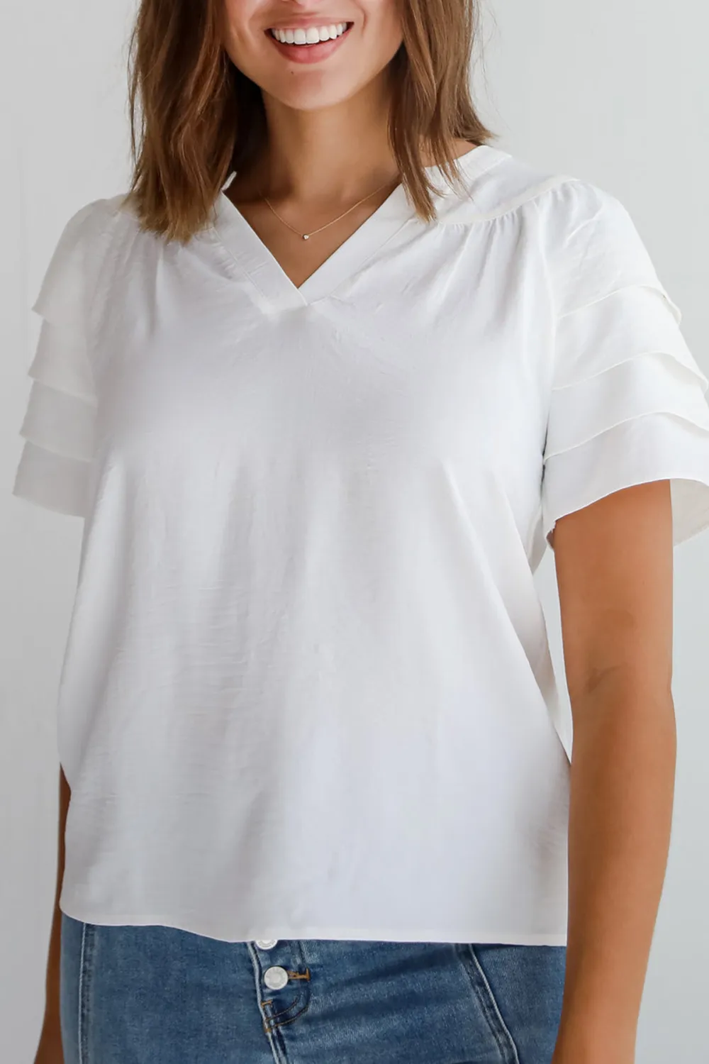 Adorably Captivating Off White Ruffle Sleeve Blouse
