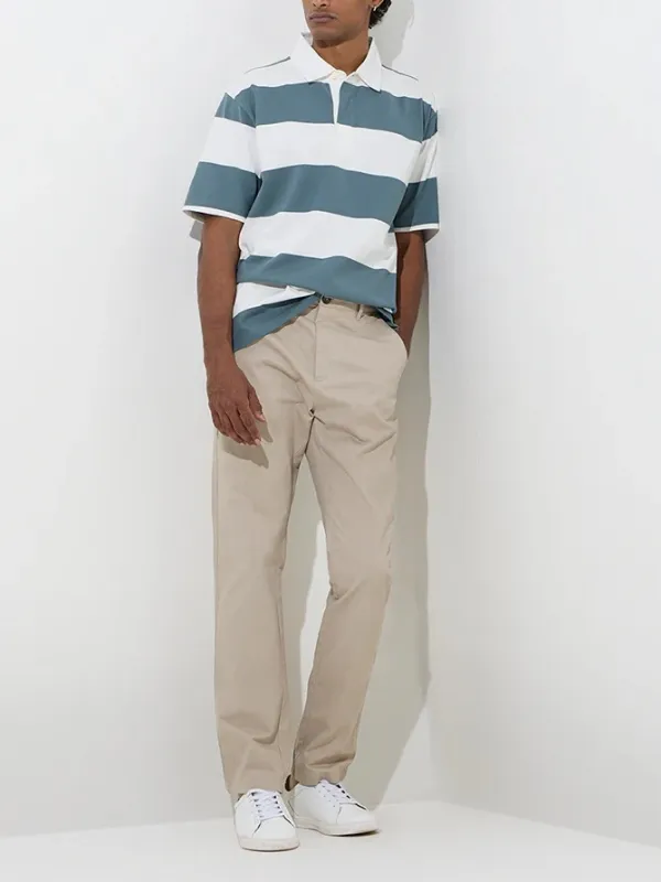 Teal Loose Cotton-Blend Polo T-Shirt