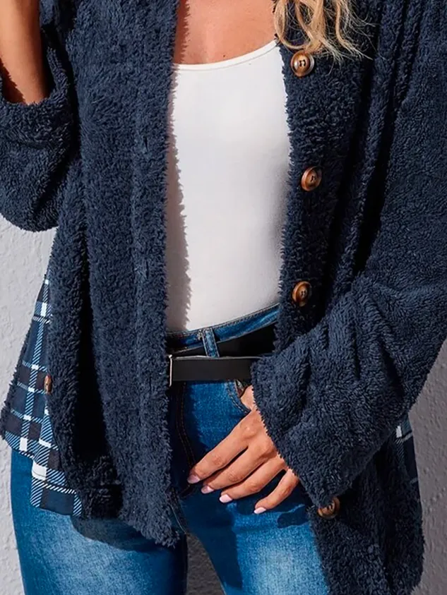 Hoodie Plaid Loose Teddy Jacket