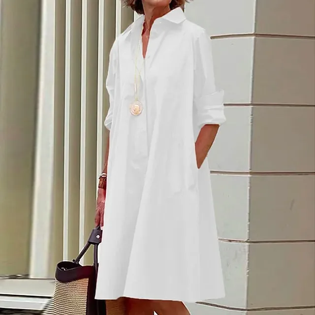 Women's Shirt Dress Casual Dress Shift Dress Midi Dress Outdoor Winter Dress Daily Polyester Elegant Casual Shirt Collar Pocket Rolled Cuff Long Sleeve Summer Winter Fall Spring 2023 Loose Fit Red