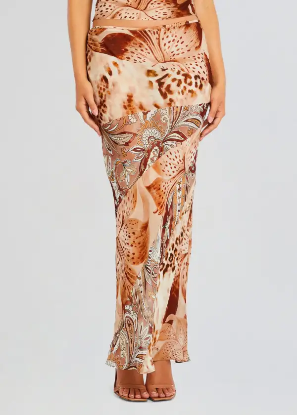 Brown Floral Maxi Skirt